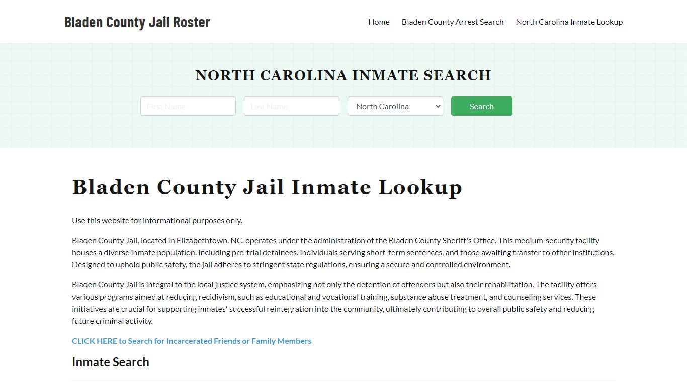 Bladen County Jail Roster Lookup, NC, Inmate Search